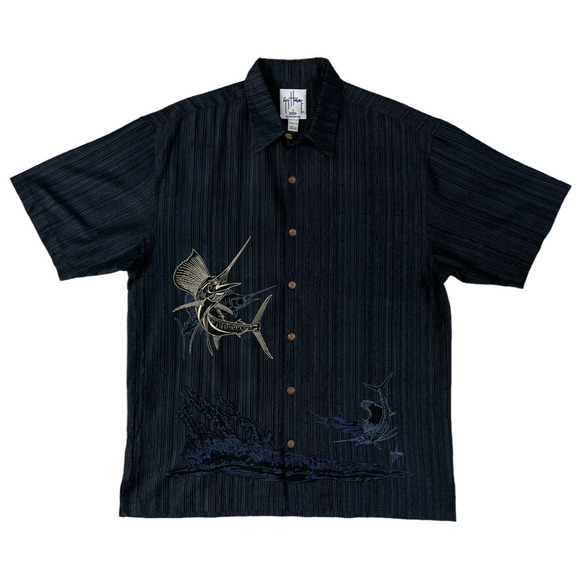 Guy Harvey AFTCO Bluewater Marlin Swordfish Blue Button Up Shirt Mens Size Large - Picture 1 of 6